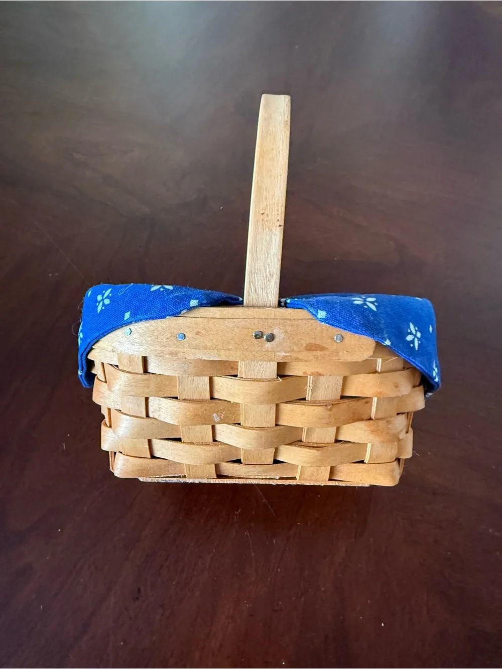 Longaberger Woven Basket with Blue Trim and Plastic Lining